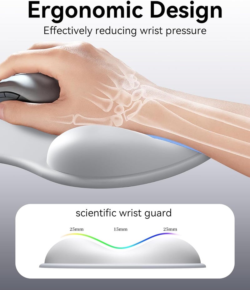 eulps Mouse Pad with Gel Wrist Rest, Ergonomic Comfortable Computer Wrist Support for Laptop, Pain Relief Mousepad with Non-Slip PU Base for Office & Home (Grey) - Image 2